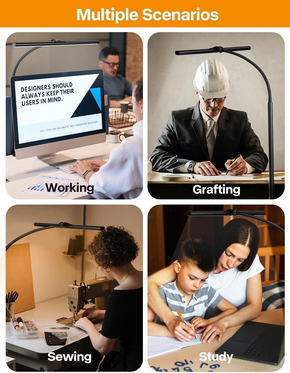 Desk Lamp for Office Home - Eye-Caring Architect Task Lamp 25 Lighting Modes Adj