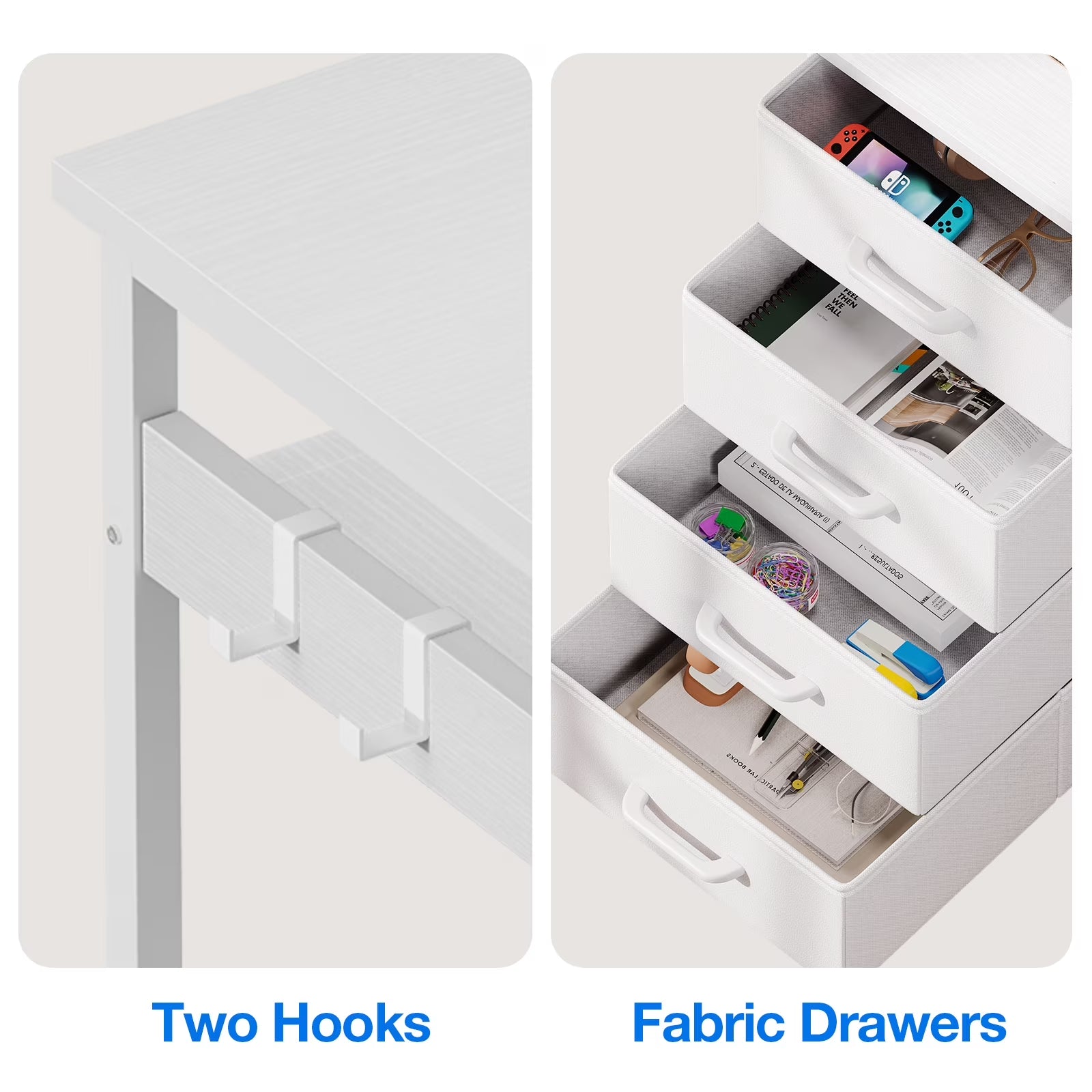 Reversible L Shaped Corner Desk with Charging Station and Drawers, Modern Office & Gaming Desk, Pure White