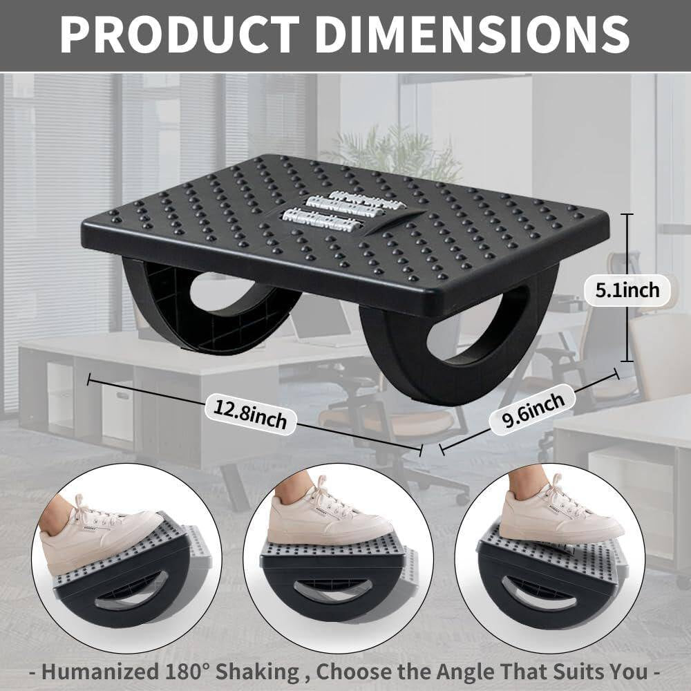 Ergonomic Rocking Foot Rest with Roller Massager for under Desk Use to Promote Leg Circulation and Comfort