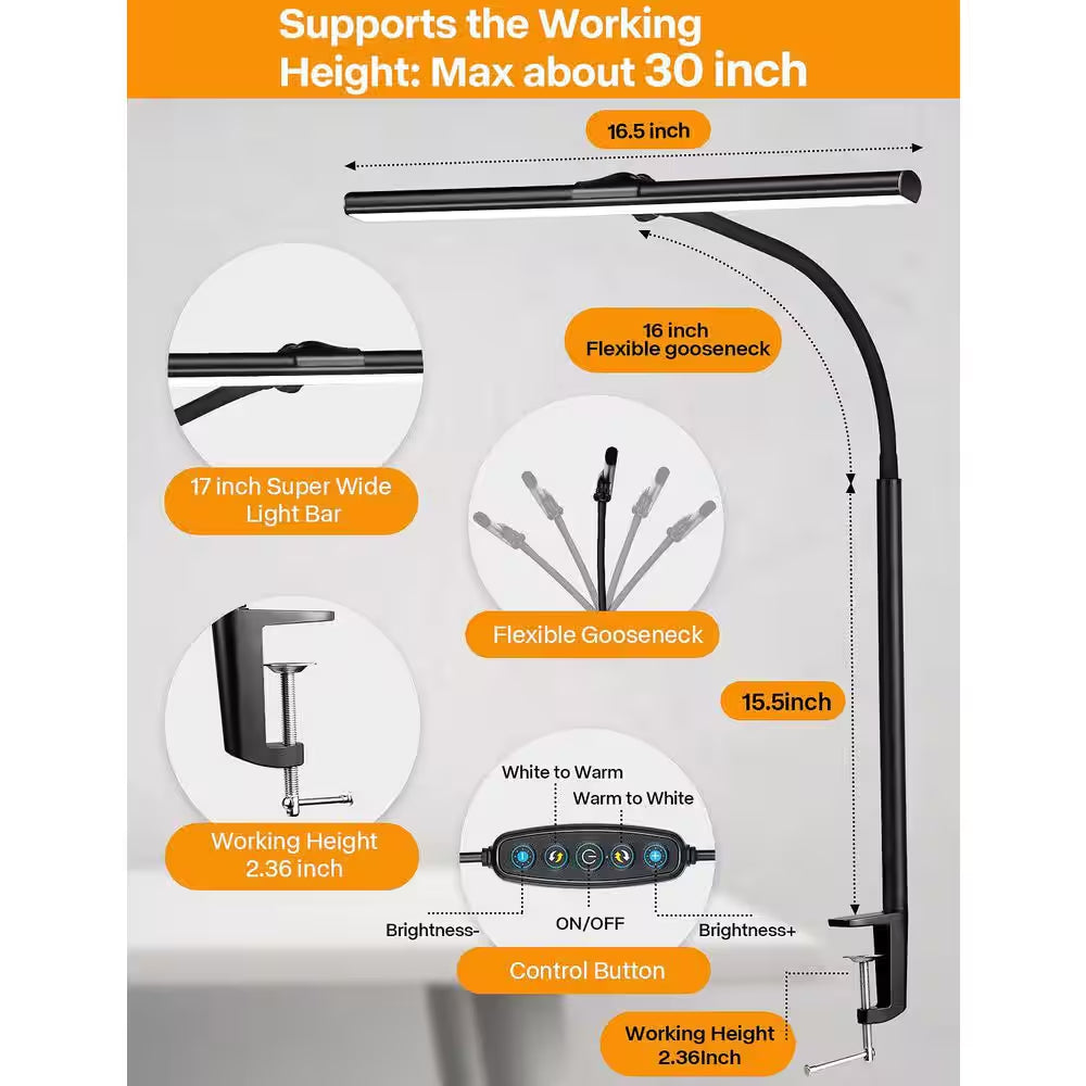 Desk Lamp for Office Home Eye-Caring Architect Task Lamp 25 Lighting Modes Adjustable LED Flexible Gooseneck