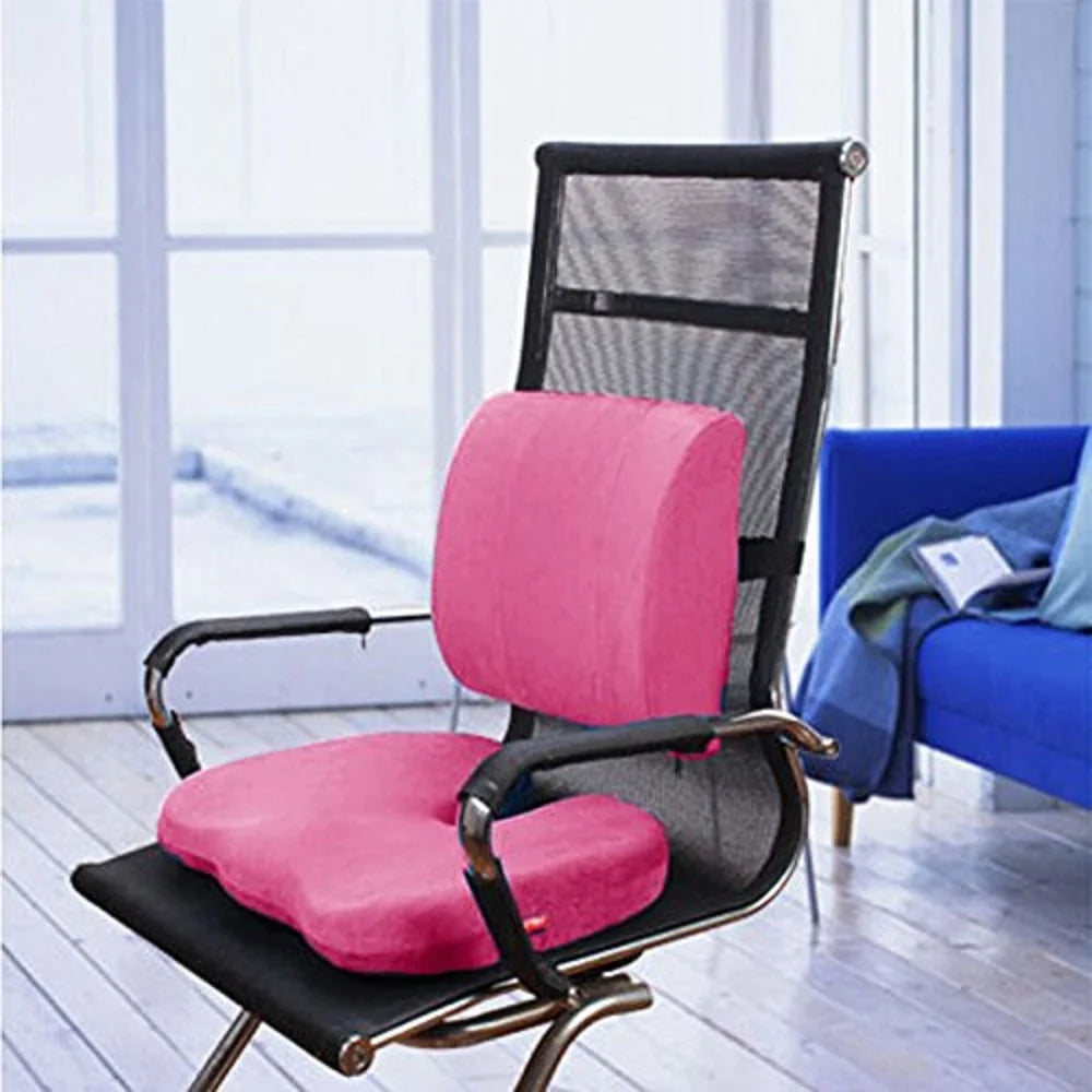 2 Piece Memory Foam Pillow Set Orthopedic Pain Relief Seat and Back Support Chair Office Home Travel Car Cushions Helps Sciatica