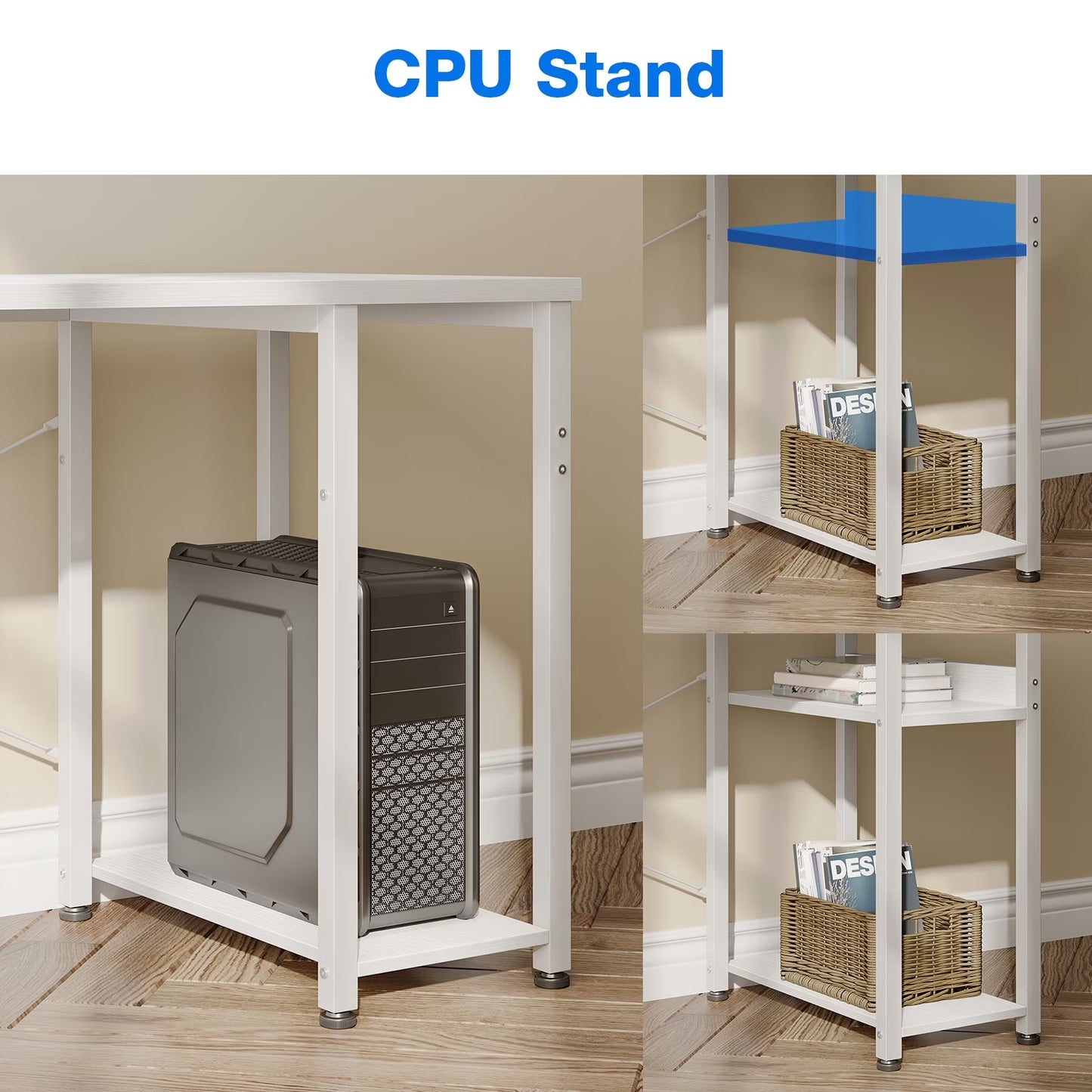 Reversible L Shaped Corner Desk with Charging Station and Drawers, Modern Office & Gaming Desk, Pure White