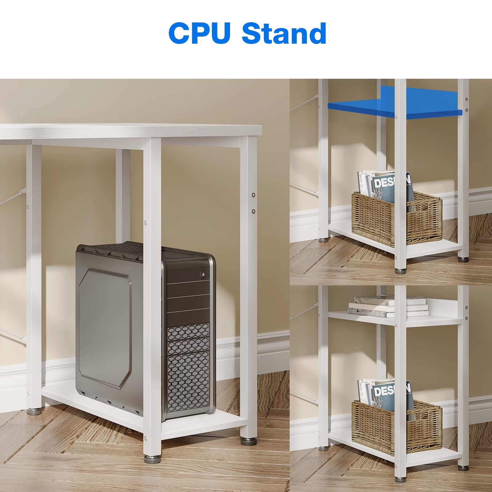 Reversible L Shaped Corner Desk with Charging Station and Drawers, Modern Office & Gaming Desk, Pure White