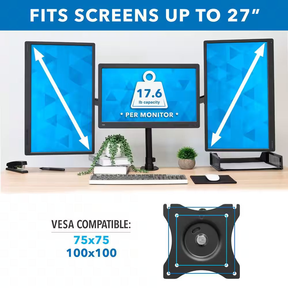 13 In. to 27 In. Screens Fully Adjustable Triple Computer Monitor Mount