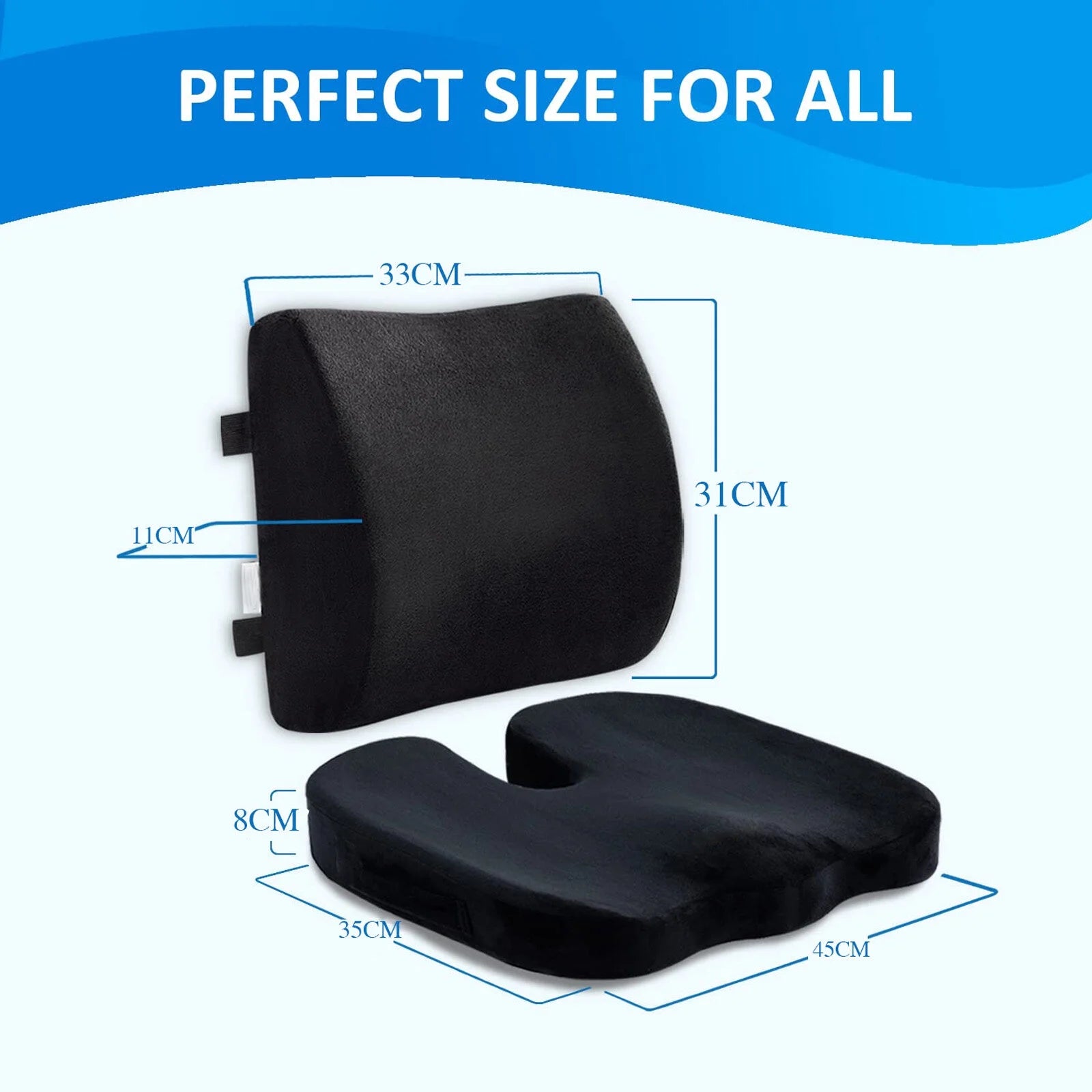 Seat Cushion and Lumbar Support Pillow for Office Chair, Memory Foam Car Seat Cushions Back Support Pillows, Help Relieve Pain of Back, Lumbar, Tailbone and Sciatic Nerve (Black)