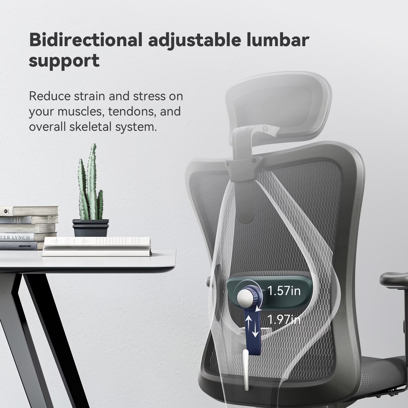 M18 Mesh Ergonomic Office Chair with Adjustable Lumbar Support, High Back, Black