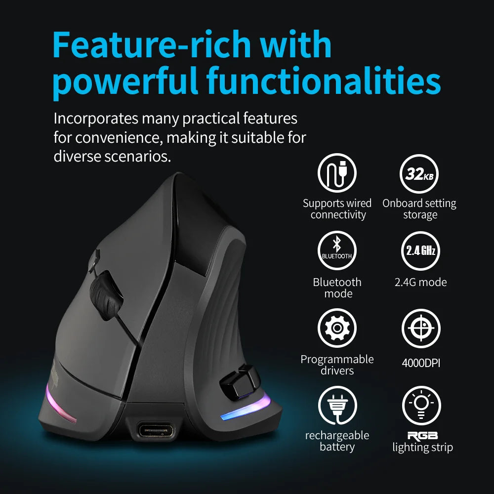 2.4G Ergonomic Mouse Vertical Wireless Mouse Rechargeable Gaming Mice for PC Laptop Macos Office F35C/F35B/F35 버티컬 마