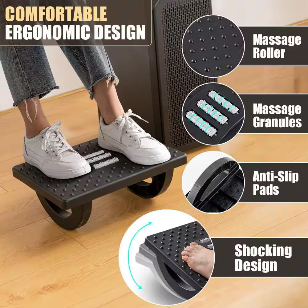 Ergonomic Rocking Foot Rest with Roller Massager for under Desk Use to Promote Leg Circulation and Comfort