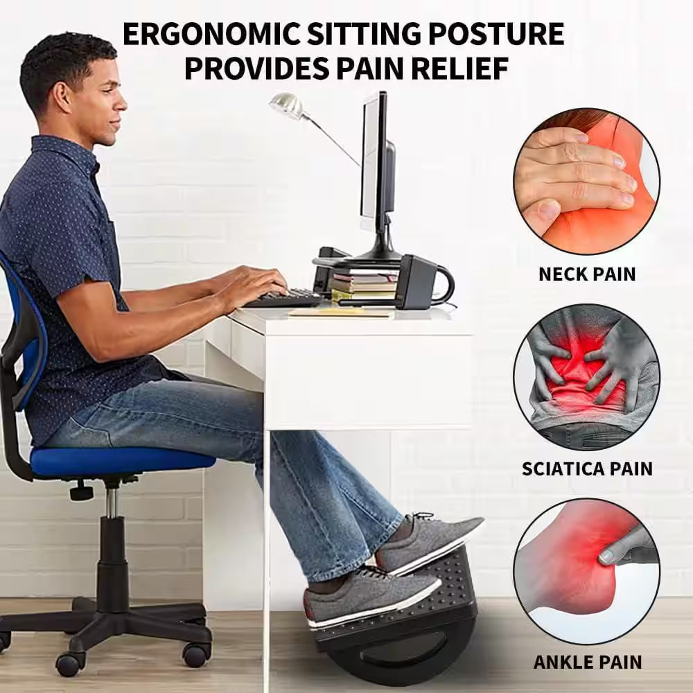 Ergonomic Rocking Foot Rest with Roller Massager for under Desk Use to Promote Leg Circulation and Comfort