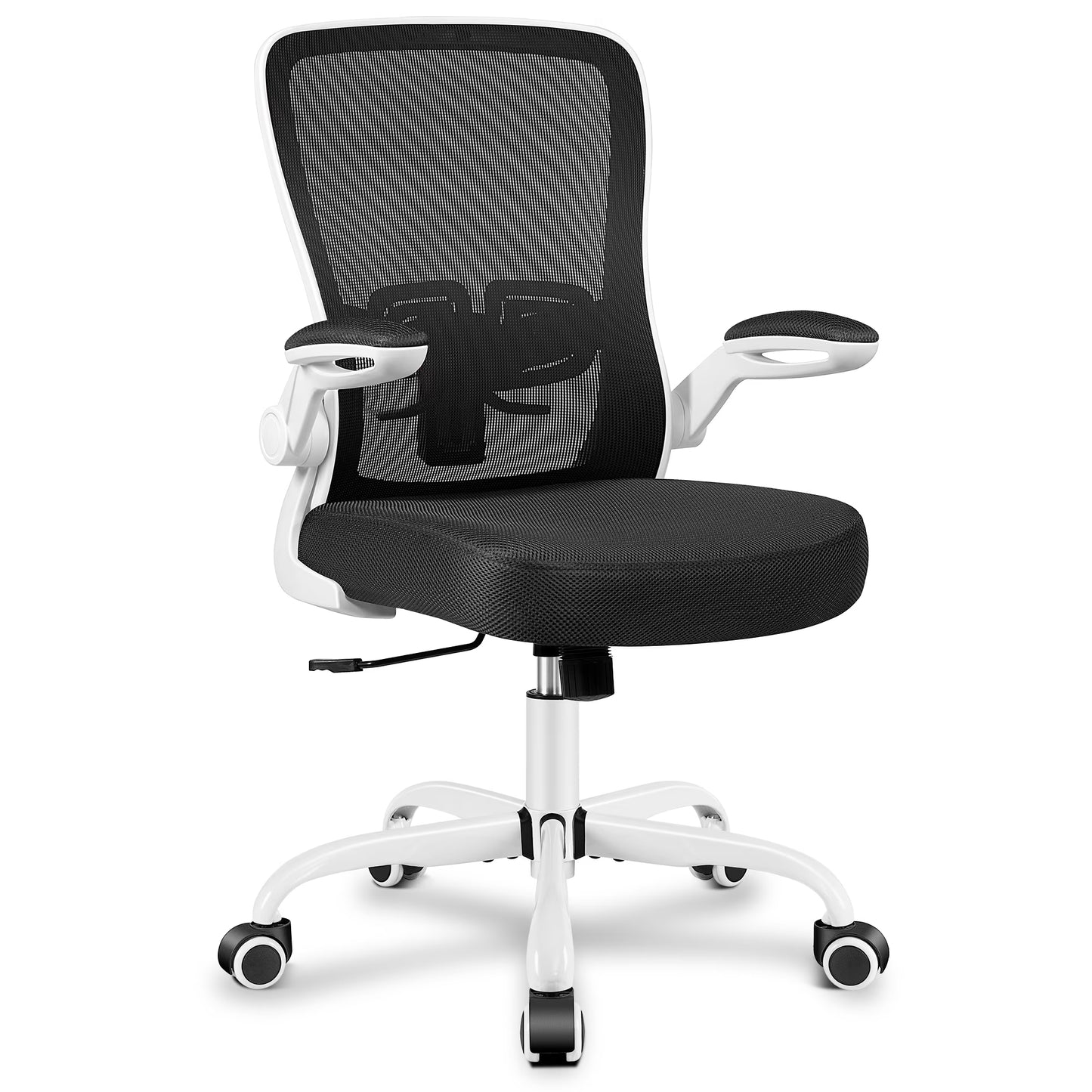 Ergonomic Office Chair, Home Office Desk Chair, Comfort Mesh Task Chair with Adjustable Lumbar Support and Flip up Arms, White