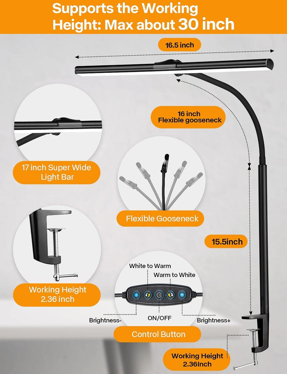 Desk Lamp for Office Home - Eye-Caring Architect Task Lamp 25 Lighting Modes Adj