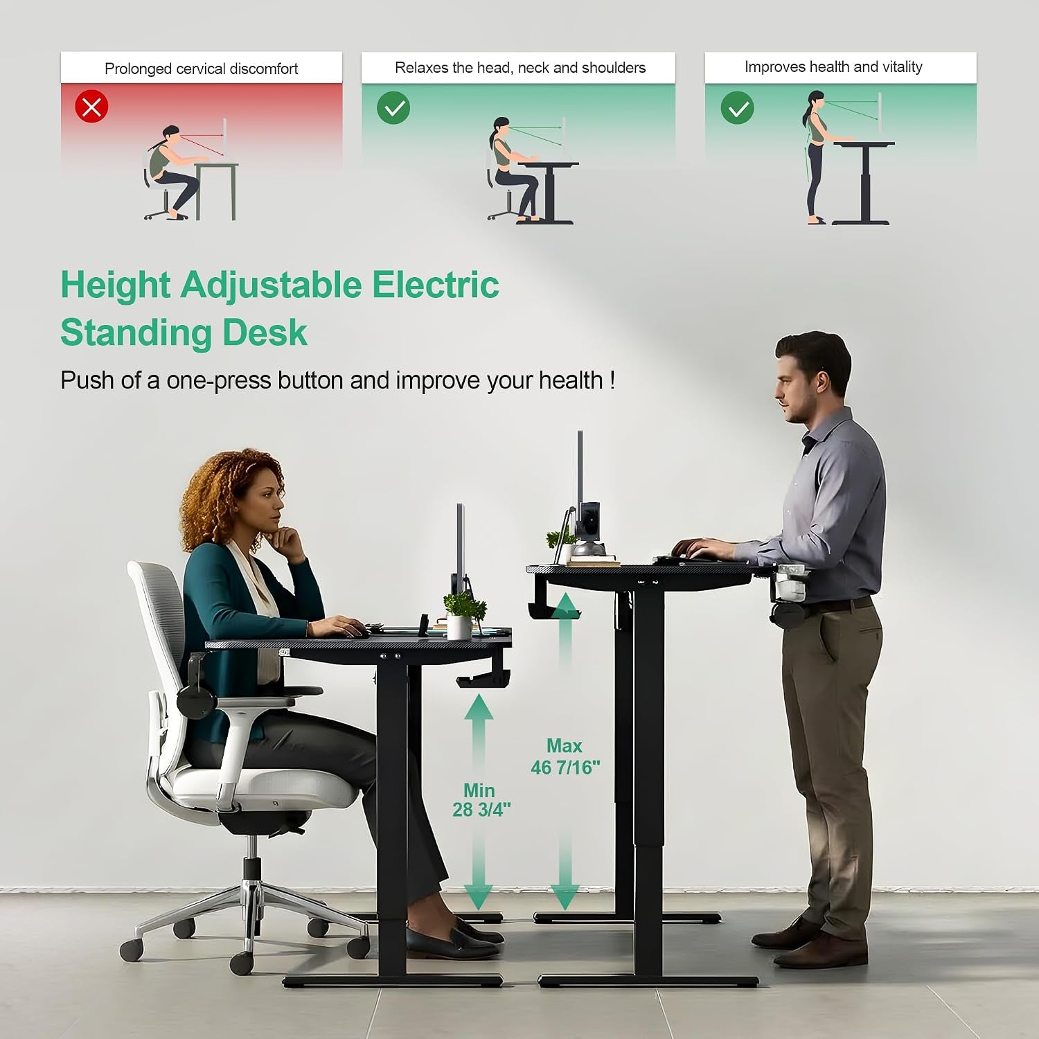 Dual Motor L Shaped Standing Desk 63”, Electric Height Adjustable Gaming Desk with Memory Presets, Child Lock, Sit Stand Reminder, Carbon Fiber Desktop, Cable Management, Cup Holder