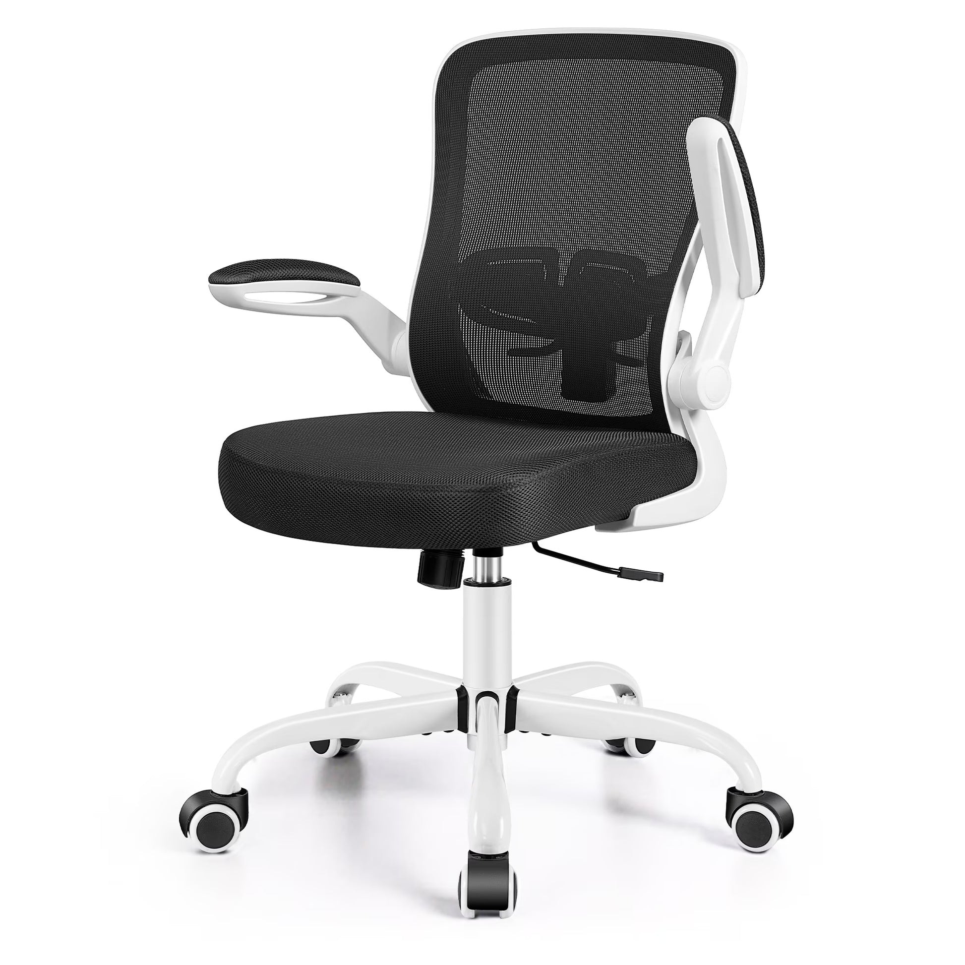 Ergonomic Office Chair, Home Office Desk Chair, Comfort Mesh Task Chair with Adjustable Lumbar Support and Flip up Arms, White