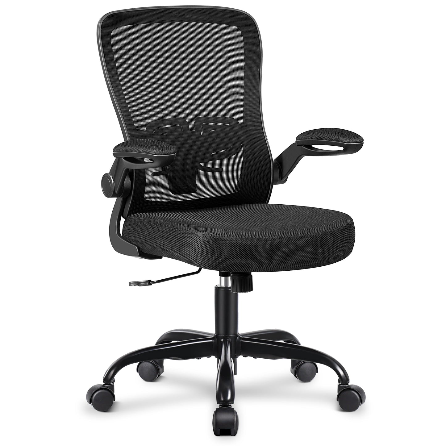 Ergonomic Office Chair, Home Office Desk Chair, Comfort Mesh Task Chair with Adjustable Lumbar Support and Flip up Arms, Black