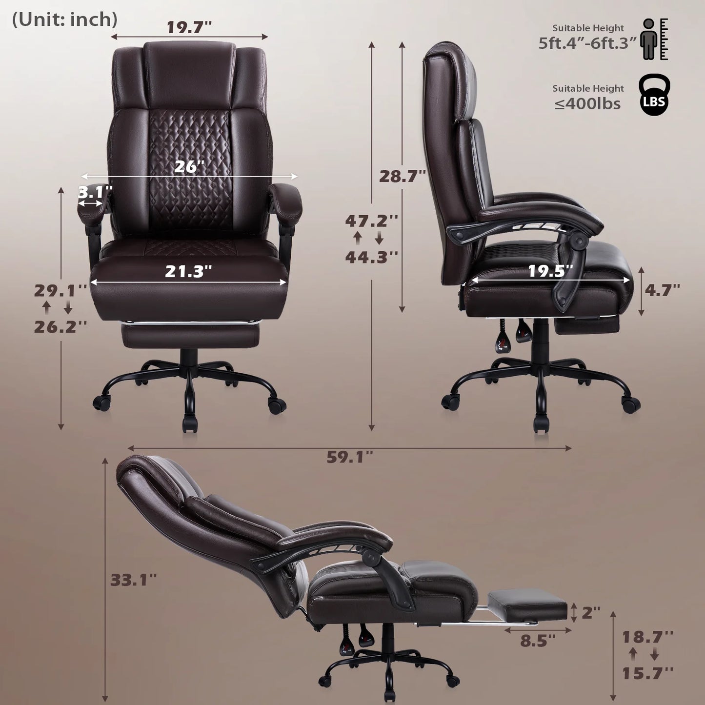 Office Chair with Footrest,90-165°Reclining Ergonomic High Back Computer Desk Chair Lumbar Support for Home Office