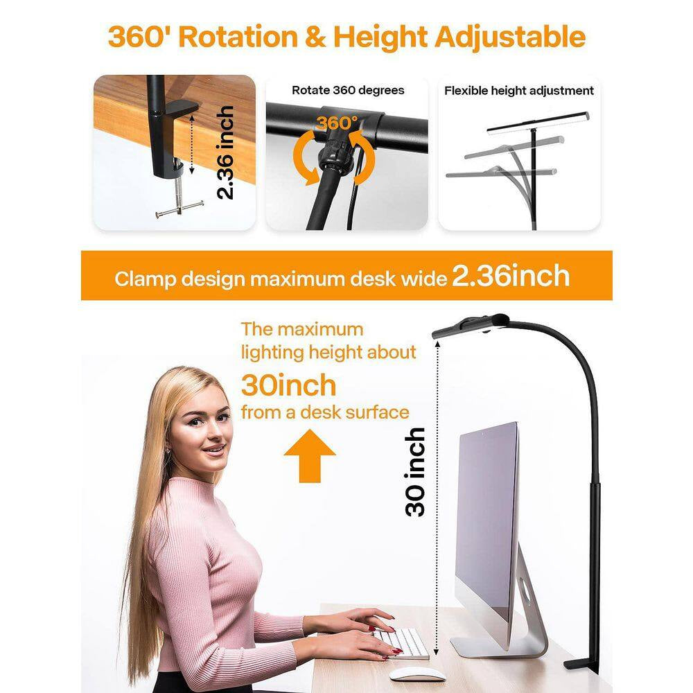 Desk Lamp for Office Home Eye-Caring Architect Task Lamp 25 Lighting Modes Adjustable LED Flexible Gooseneck