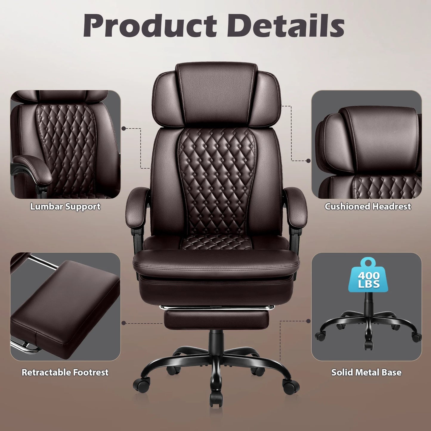 Office Chair with Footrest,90-165°Reclining Ergonomic High Back Computer Desk Chair Lumbar Support for Home Office