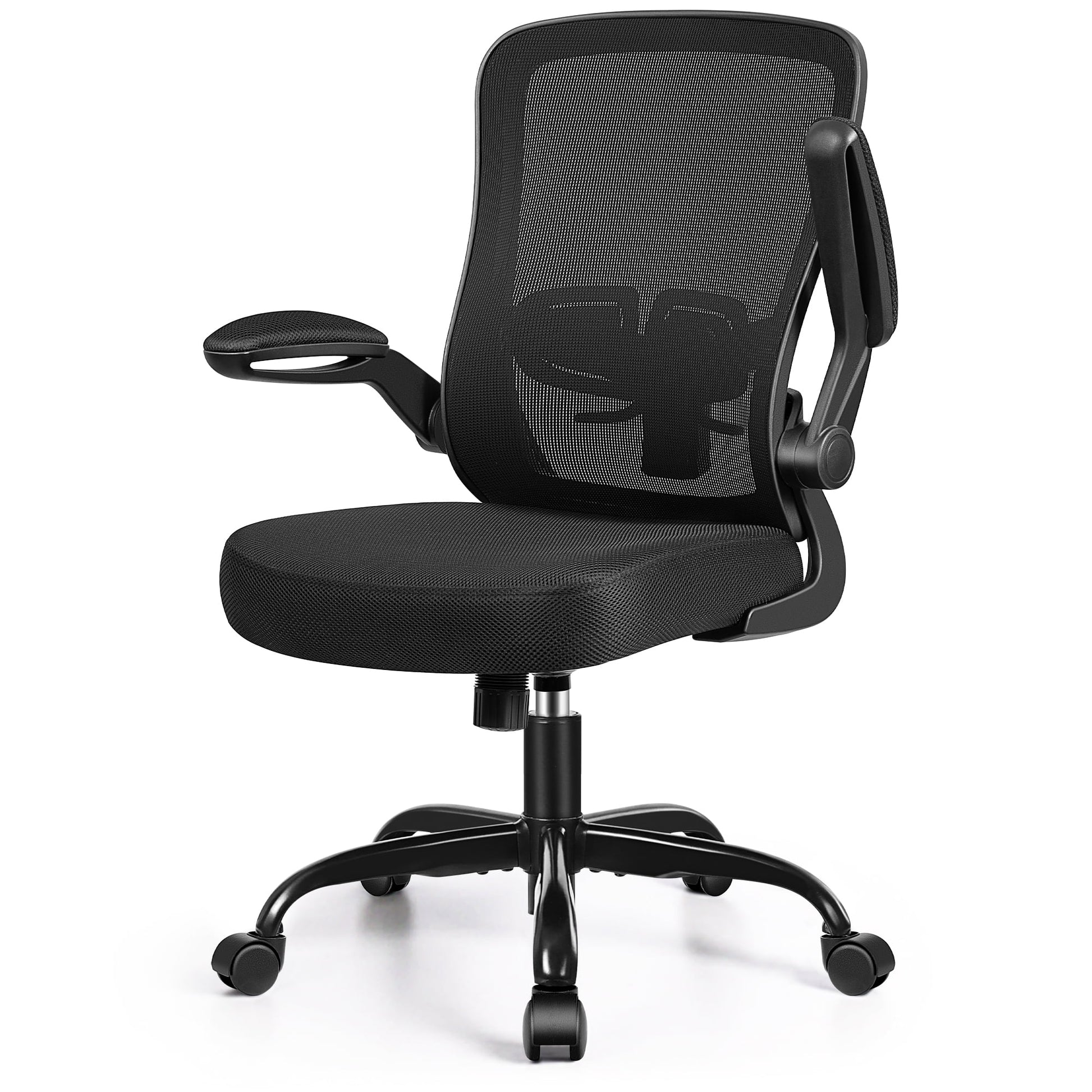 Ergonomic Office Chair, Home Office Desk Chair, Comfort Mesh Task Chair with Adjustable Lumbar Support and Flip up Arms, Black