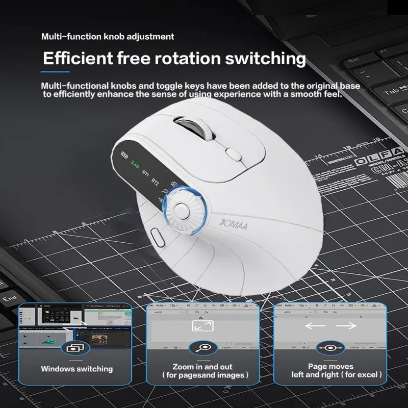 Wireless Vertical Mouse Rechargeable Optical Mice with Function Adjustment Knob Ergonomic Mouse for Multi-Purpose