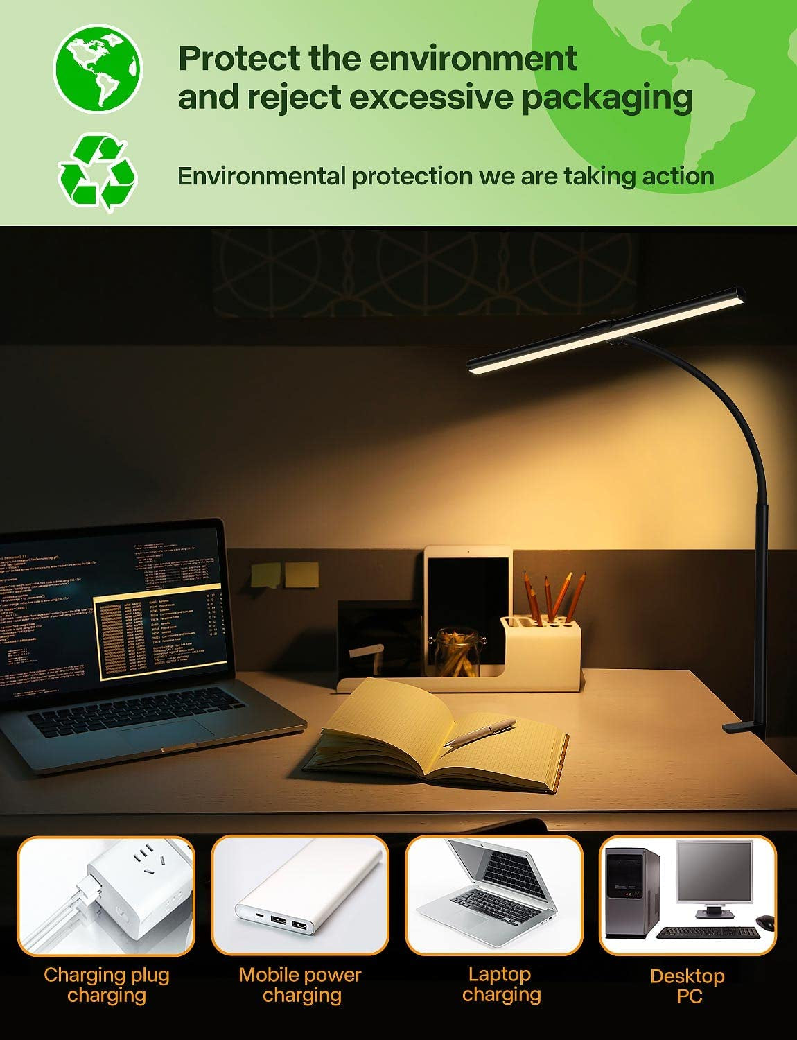 Desk Lamp for Office Home - Eye-Caring Architect Task Lamp 25 Lighting Modes Adj