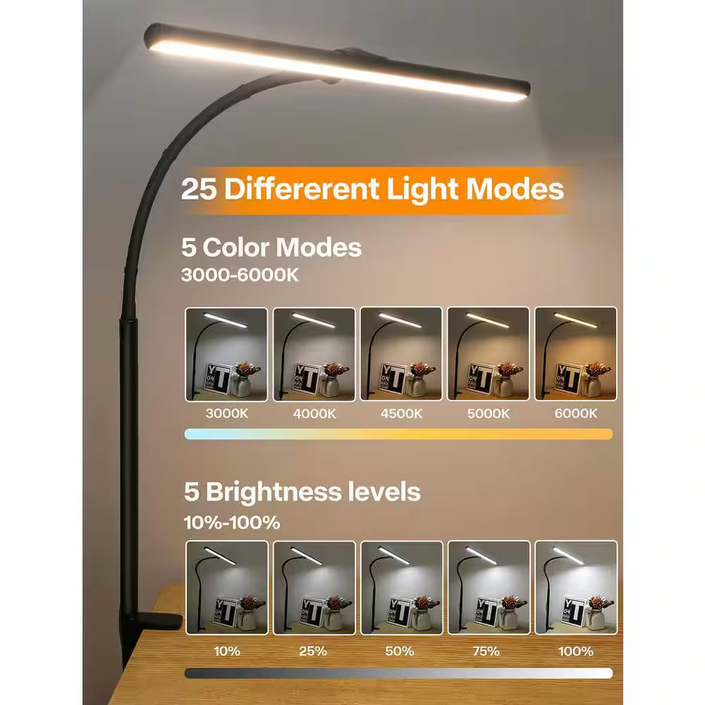 Desk Lamp for Office Home Eye-Caring Architect Task Lamp 25 Lighting Modes Adjustable LED Flexible Gooseneck