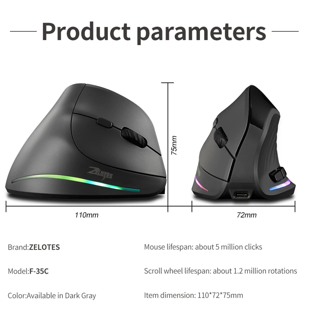 2.4G Ergonomic Mouse Vertical Wireless Mouse Rechargeable Gaming Mice for PC Laptop Macos Office F35C/F35B/F35 버티컬 마