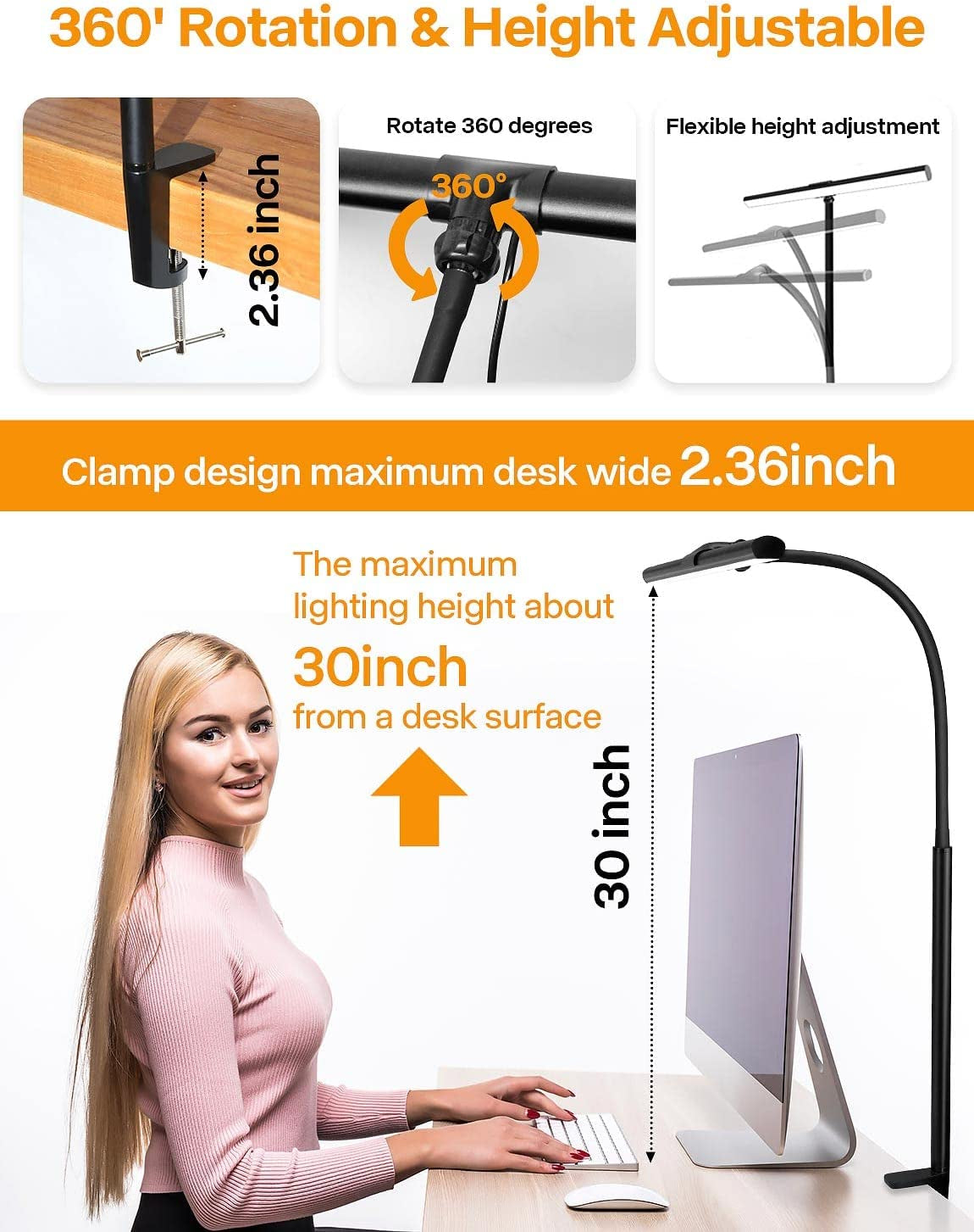 Desk Lamp for Office Home - Eye-Caring Architect Task Lamp 25 Lighting Modes Adj