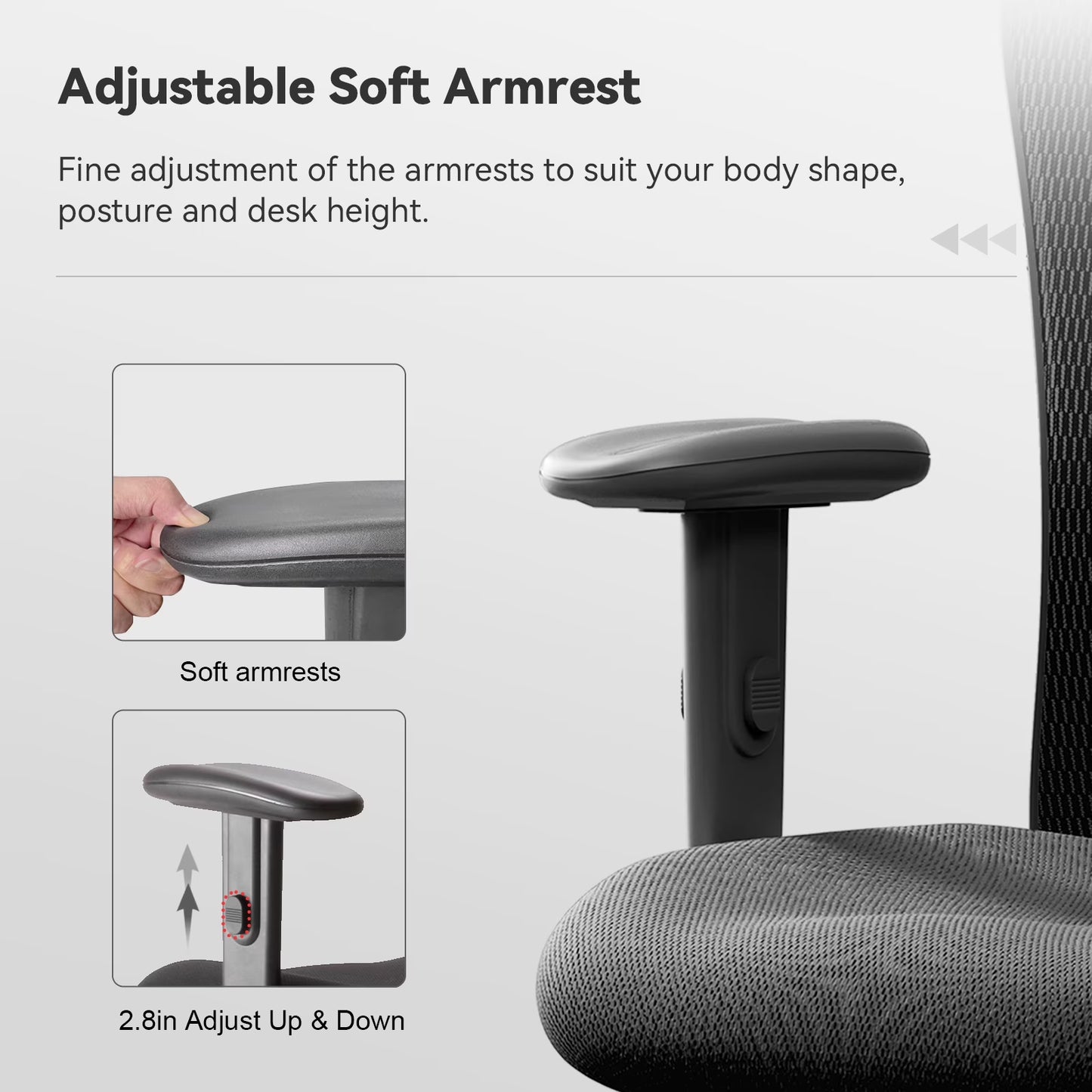 M18 Mesh Ergonomic Office Chair with Adjustable Lumbar Support, High Back, Black