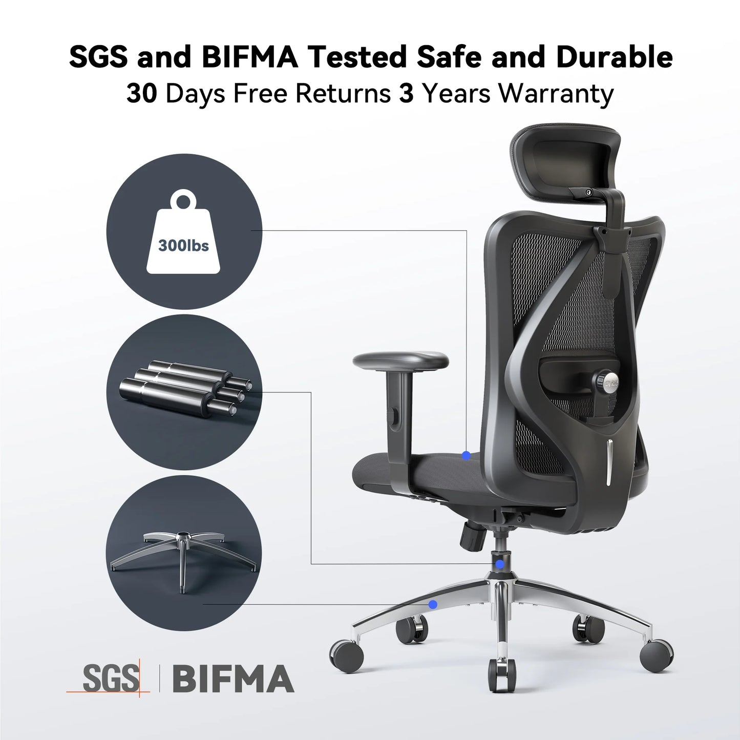 M18 Mesh Ergonomic Office Chair with Adjustable Lumbar Support, High Back, Black