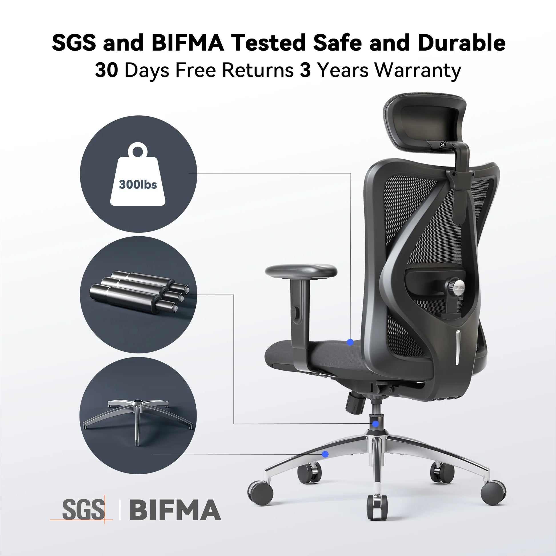 M18 Mesh Ergonomic Office Chair with Adjustable Lumbar Support, High Back, Black
