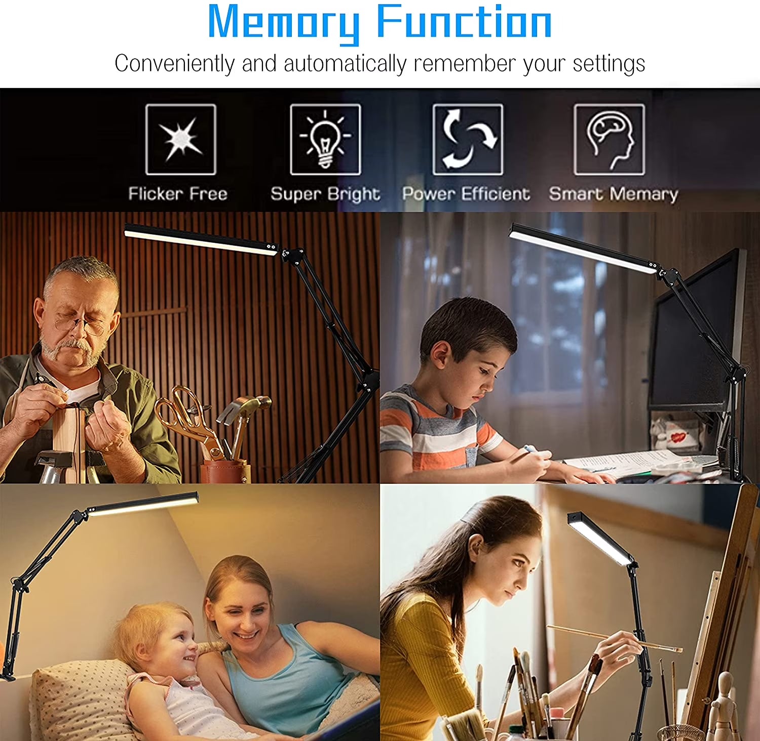 LED Desk Lamp with Clamp, Swing Arm Desk Lamp, Adjustable Desk Light Eye-Care Table Light(3 Color Modes, 10-Level Dimmer, Eye Care)