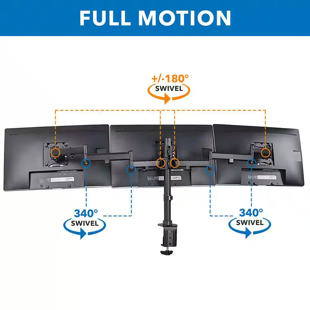 13 In. to 27 In. Screens Fully Adjustable Triple Computer Monitor Mount