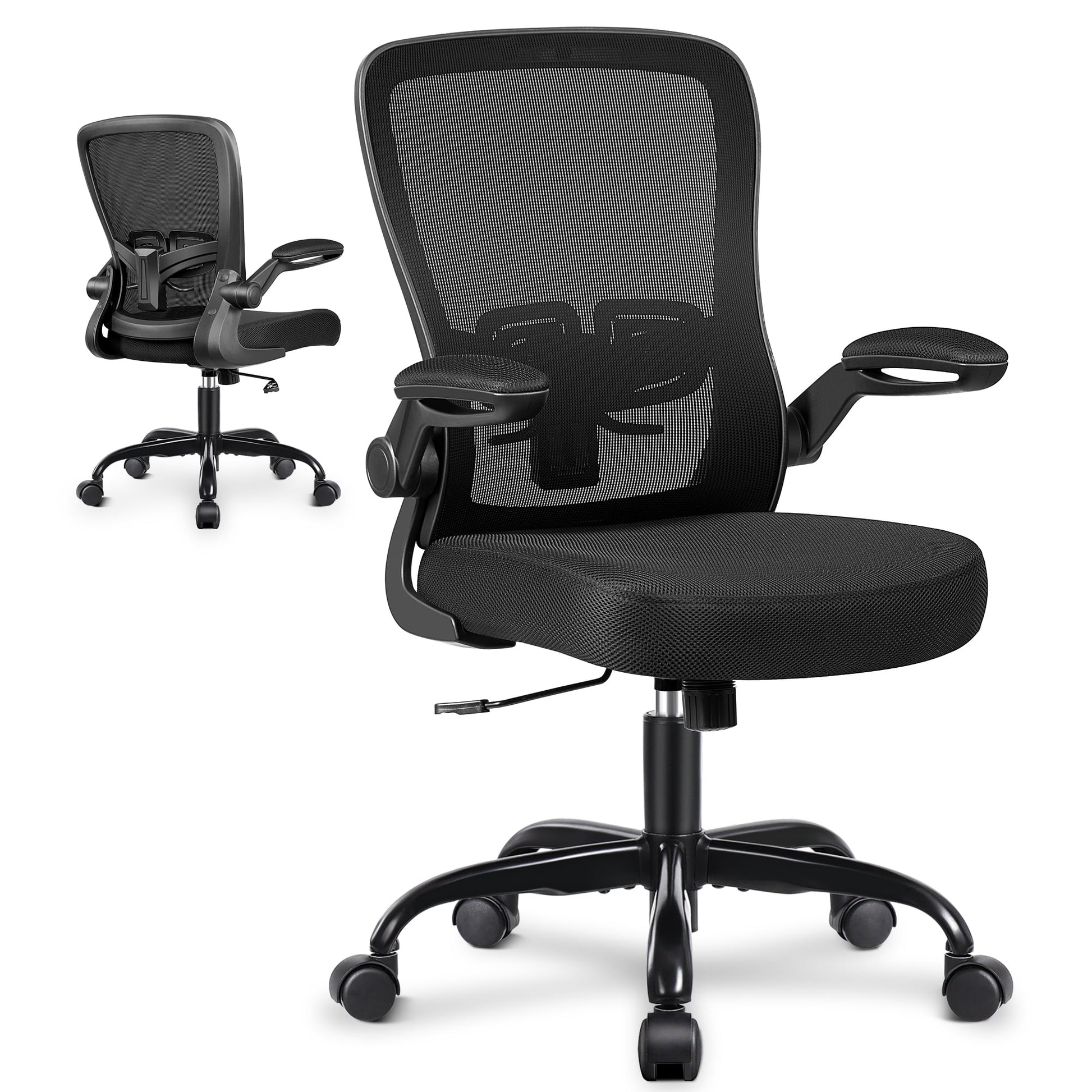 Ergonomic Office Chair, Home Office Desk Chair, Comfort Mesh Task Chair with Adjustable Lumbar Support and Flip up Arms, Black