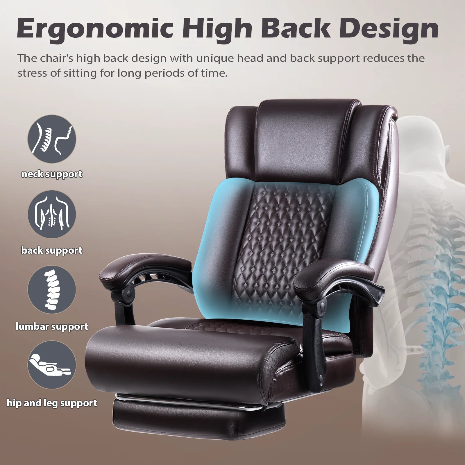Office Chair with Footrest,90-165°Reclining Ergonomic High Back Computer Desk Chair Lumbar Support for Home Office