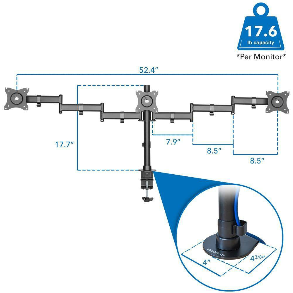 13 In. to 27 In. Screens Fully Adjustable Triple Computer Monitor Mount