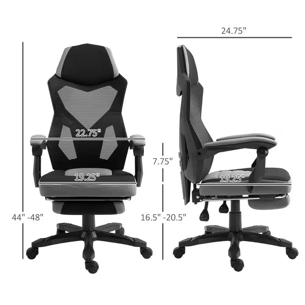Grey, Ergonomic Home Office Chair High Back Armchair Computer Desk Recliner with Footrest, Mesh Back, Lumbar Support