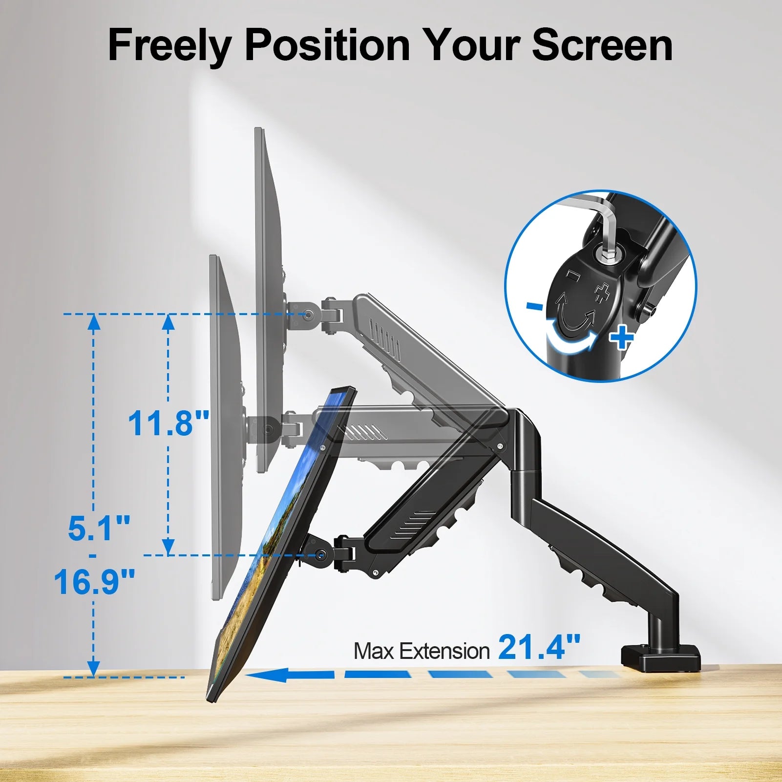 Single Monitor Desk Mount for 13"-32" Screens, Computer Monitors Stand, Height Adjustable Monitor Mount, with Gas Spring Monitor Arm Fit 4.4-19.8 Lbs