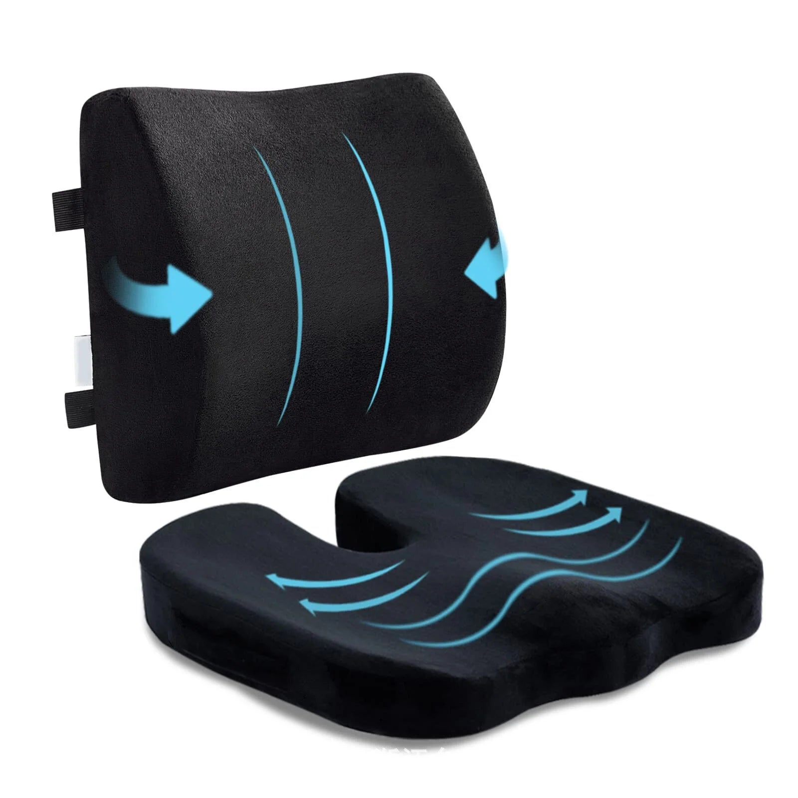 Seat Cushion and Lumbar Support Pillow for Office Chair, Memory Foam Car Seat Cushions Back Support Pillows, Help Relieve Pain of Back, Lumbar, Tailbone and Sciatic Nerve (Black)