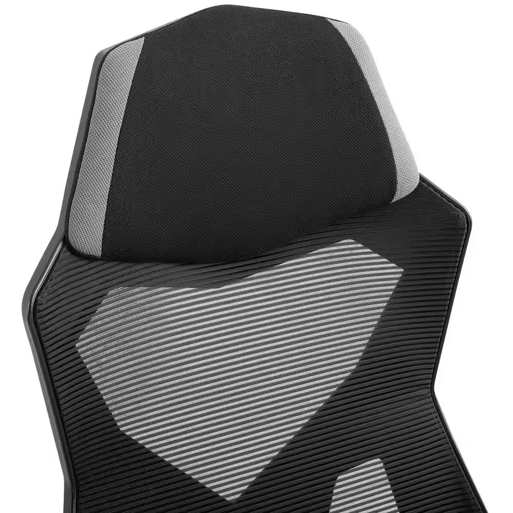 Grey, Ergonomic Home Office Chair High Back Armchair Computer Desk Recliner with Footrest, Mesh Back, Lumbar Support