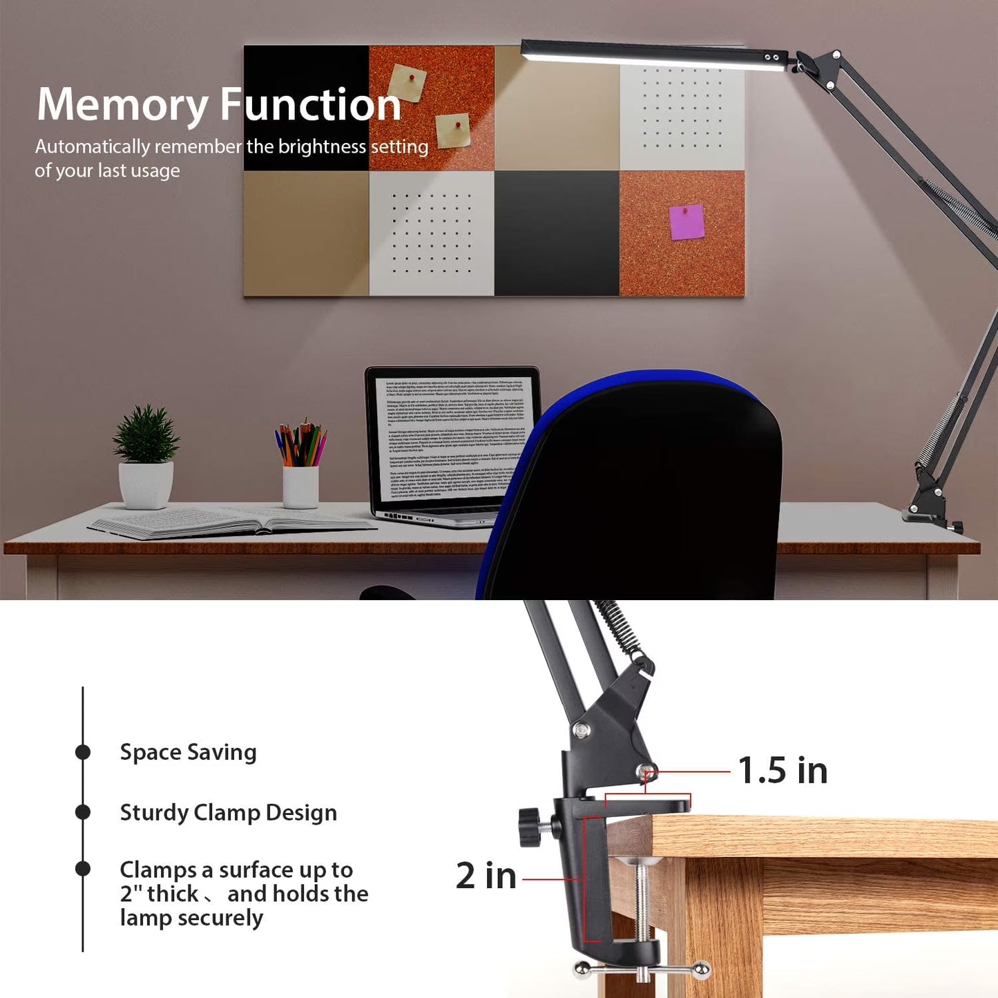 LED Desk Lamp with Clamp, Swing Arm Desk Lamp, Adjustable Desk Light Eye-Care Table Light(3 Color Modes, 10-Level Dimmer, Eye Care)