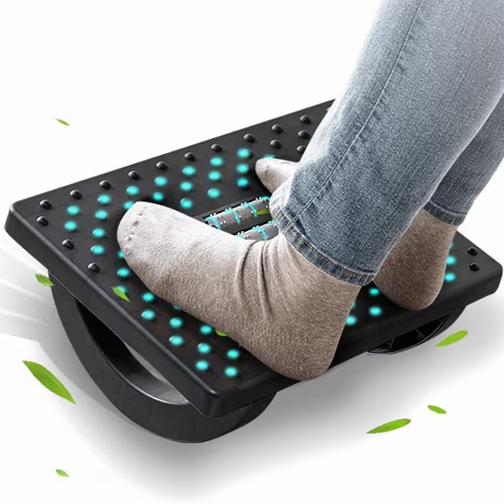 Ergonomic Rocking Foot Rest with Roller Massager for under Desk Use to Promote Leg Circulation and Comfort
