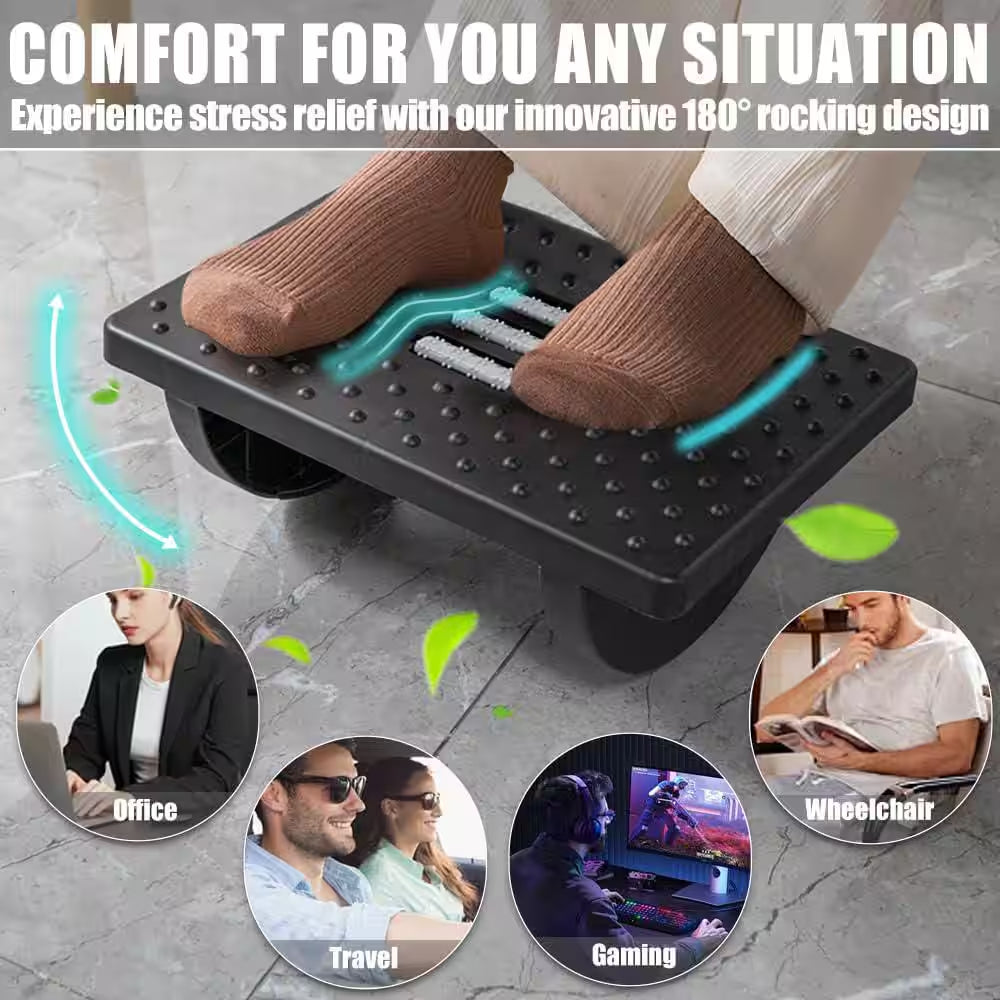 Ergonomic Rocking Foot Rest with Roller Massager for under Desk Use to Promote Leg Circulation and Comfort