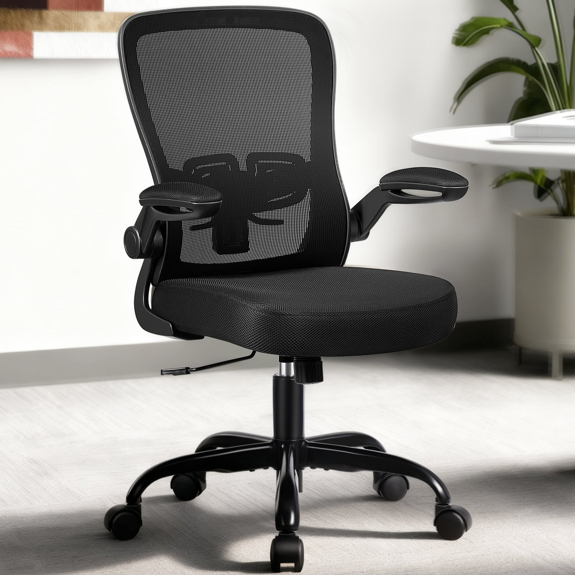 Ergonomic Office Chair, Home Office Desk Chair, Comfort Mesh Task Chair with Adjustable Lumbar Support and Flip up Arms, Black