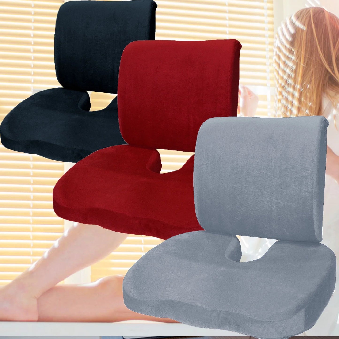 2 Piece Memory Foam Pillow Set Orthopedic Pain Relief Seat and Back Support Chair Office Home Travel Car Cushions Helps Sciatica
