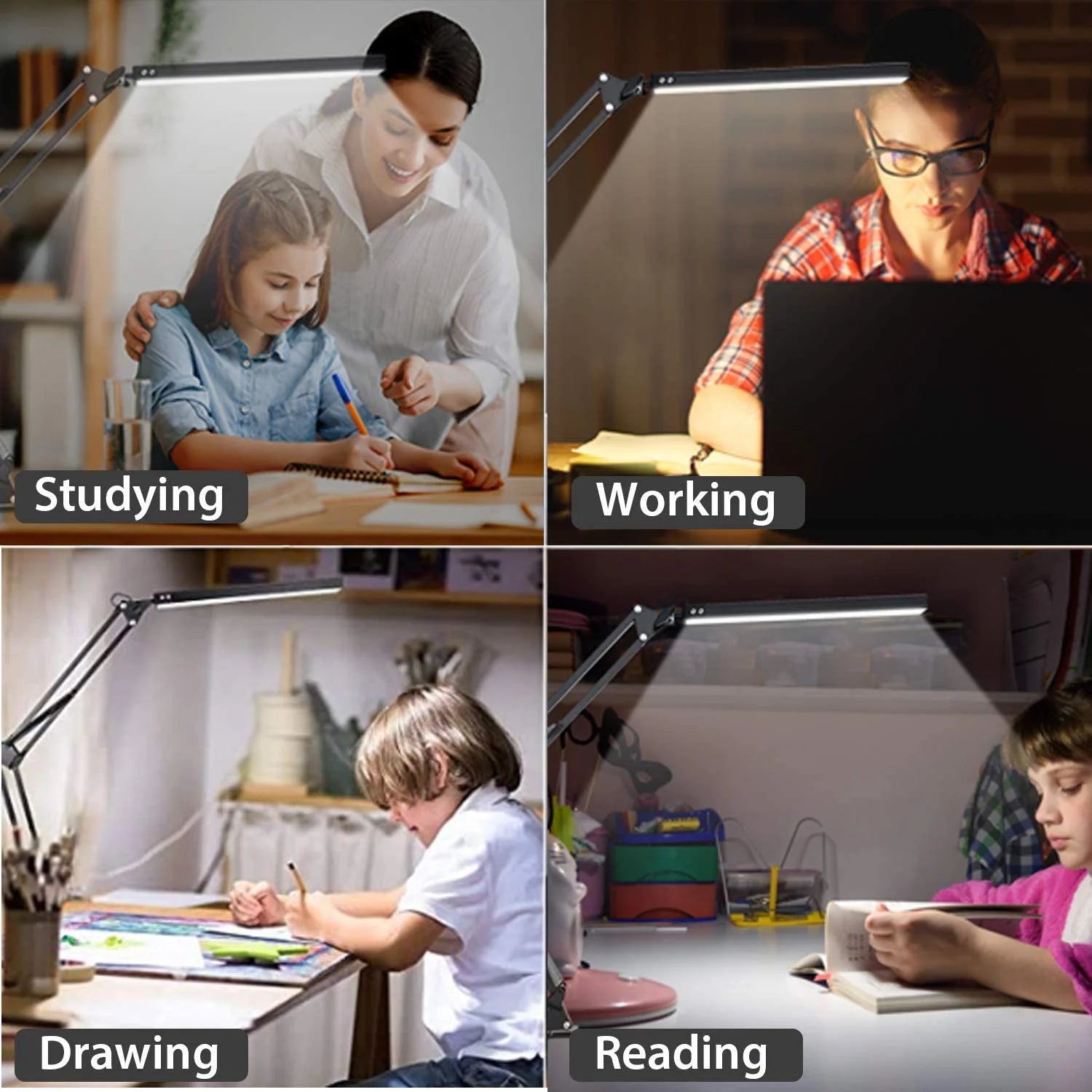 LED Desk Lamp with Clamp, Swing Arm Desk Lamp, Adjustable Desk Light Eye-Care Table Light(3 Color Modes, 10-Level Dimmer, Eye Care)