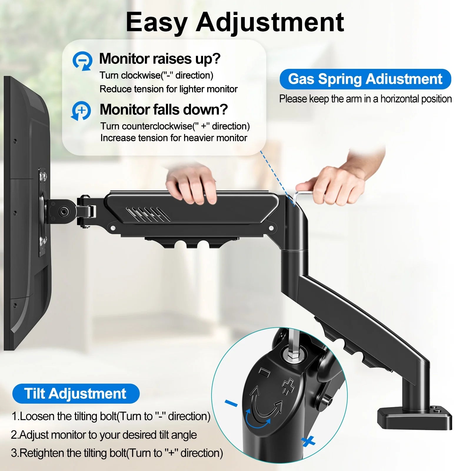 Single Monitor Desk Mount for 13"-32" Screens, Computer Monitors Stand, Height Adjustable Monitor Mount, with Gas Spring Monitor Arm Fit 4.4-19.8 Lbs
